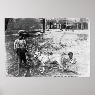 Poster Black Children with Dog Drawn Cart Photograph
