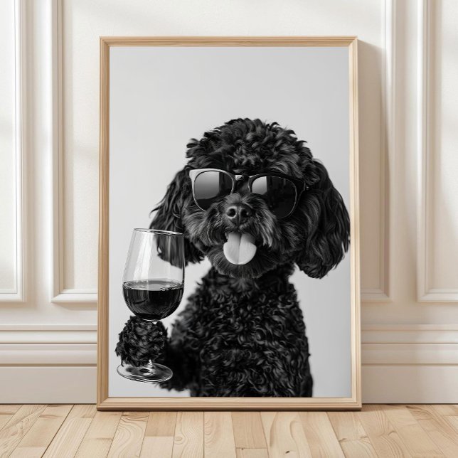 Poster Black Cockapoo Drinking Wine Wall Art, Black and (Criador carregado)