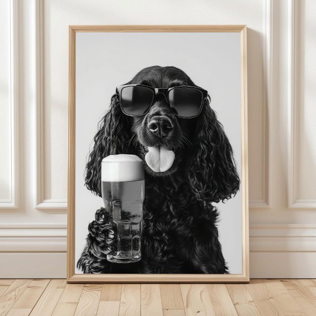 Poster Black Cocker Spaniel Drinking Beer Wall Art, Black (Criador carregado)