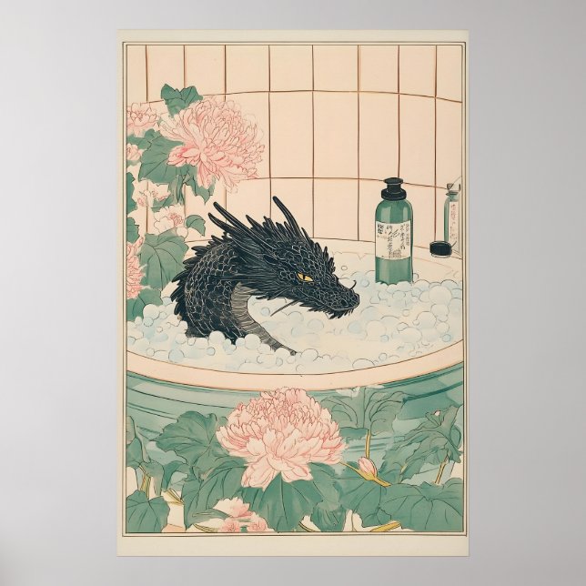 Poster Black Dragon Bathroom Print Japanese Ukiyo-e Art (Frente)