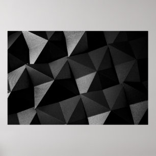 Poster Black folded textured paper abstract shiny origami