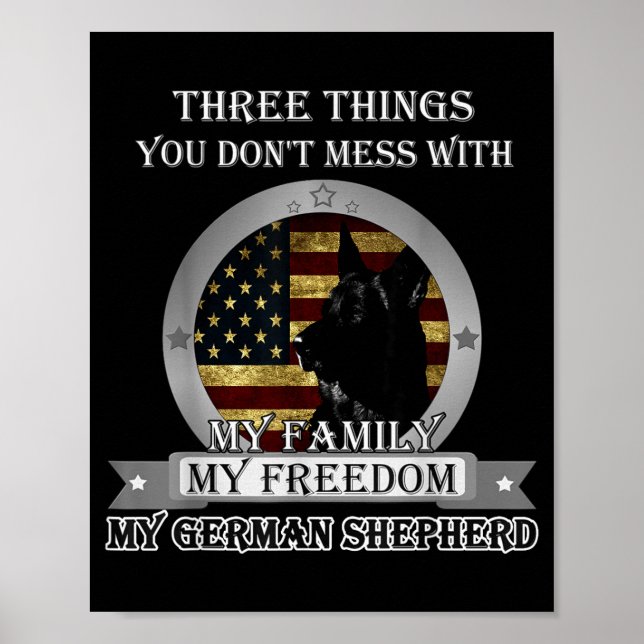 Poster Black German Shepherd American Flag Three Things Y (Frente)