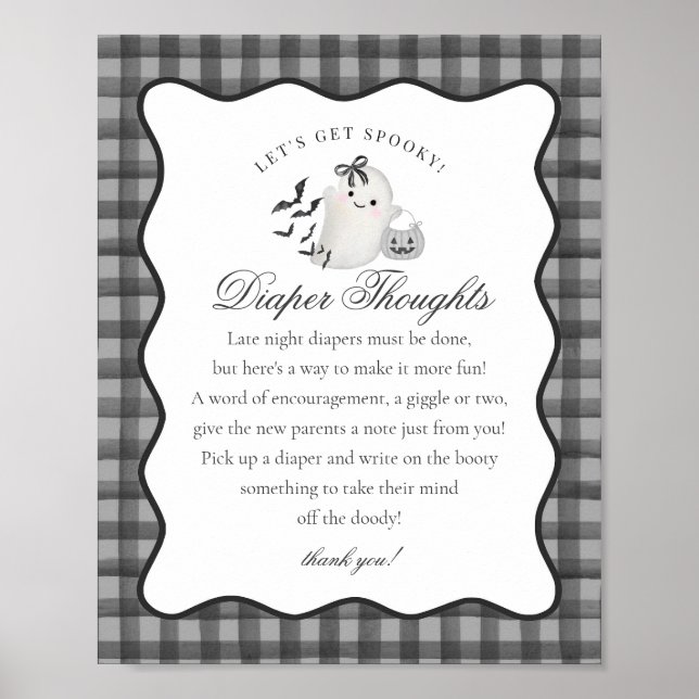 Poster Black Gingham Cute Ghost Diaper Thoughts Sign (Frente)