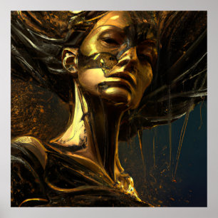 Poster Black gold bronze women statue fantasy