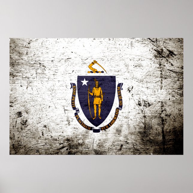 Poster Black Grunge Massachusetts State Flag (Frente)