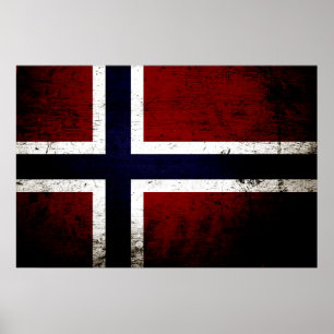 Póster Black Grunge Norway Flag
