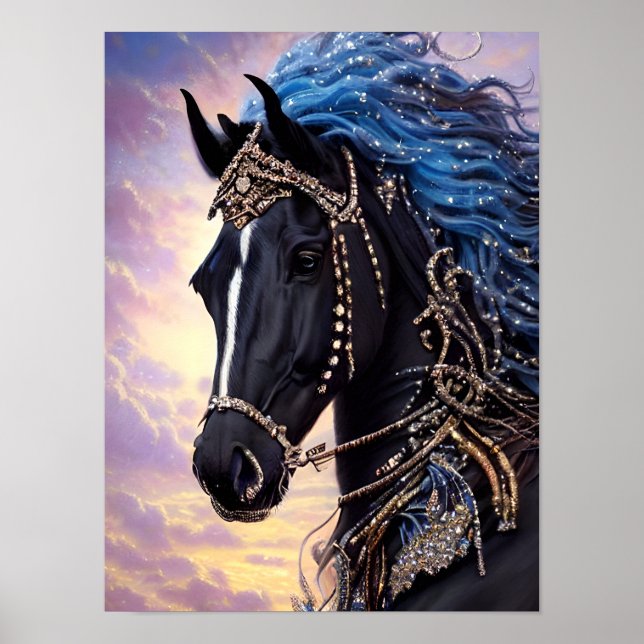 Poster Black Horse Equine Fantasy Arte Digital (Frente)