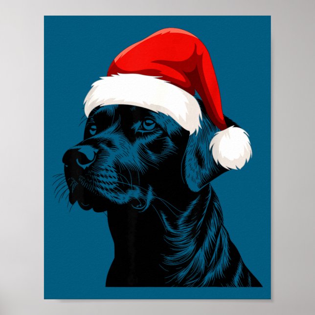 Poster Black Lab Labrador Santa Hat Christmas Holiday Pet (Frente)