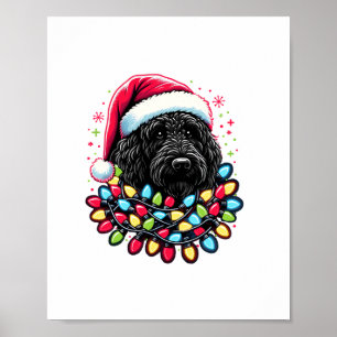 Poster Black Labradoodle Árvore de Natal Xmas Luz Doodal