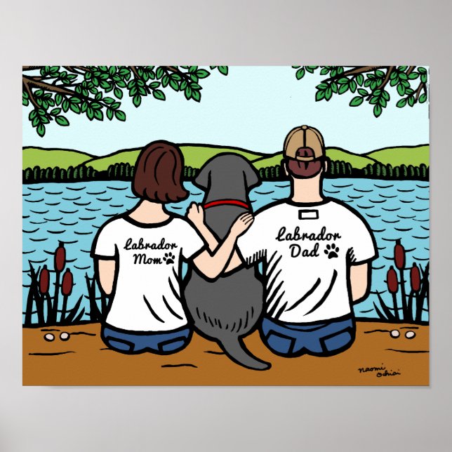 Póster Black Labrador e mamãe e Pai (Frente)