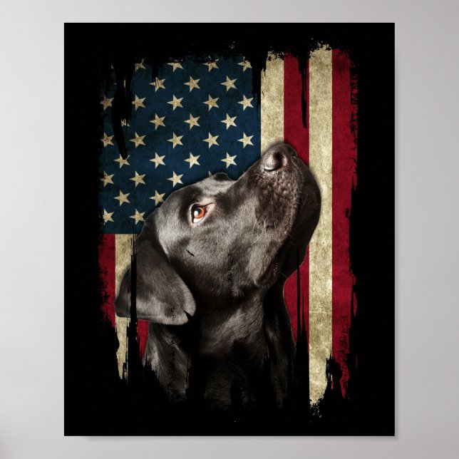 Poster Black Labrador Gift USA Flag Lab Owter Duck Hunter (Frente)