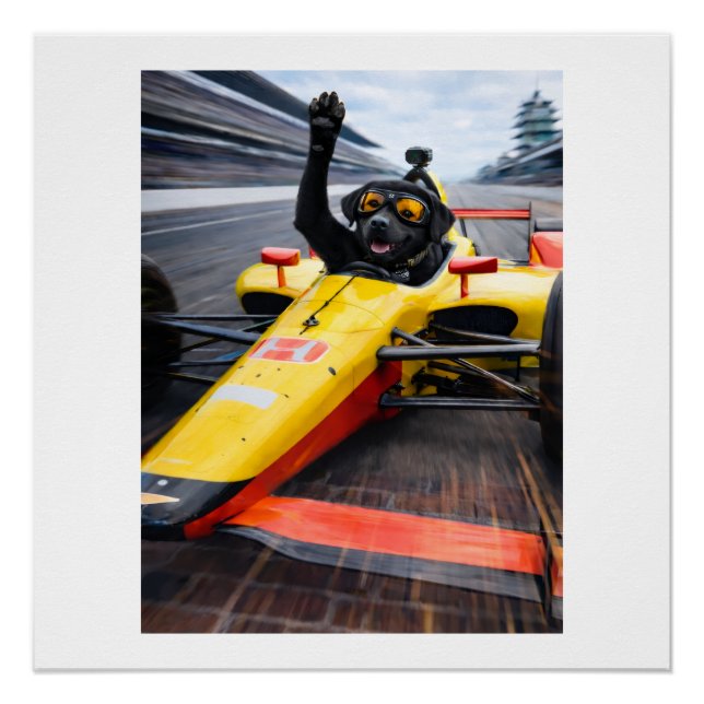 Póster Black Labrador Puppy IndyCar Victory Lap Poster |  (Frente)
