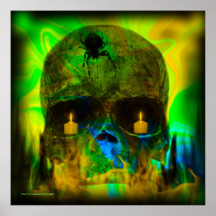 Póster Black Lighted Gothic Skull Print