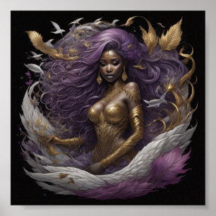Poster Black Mermaid - Ouro roxo