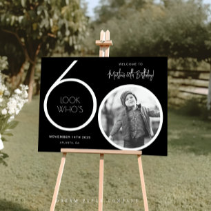 Póster Black Modern Photo 60th Birthday - Sinal de boas-v