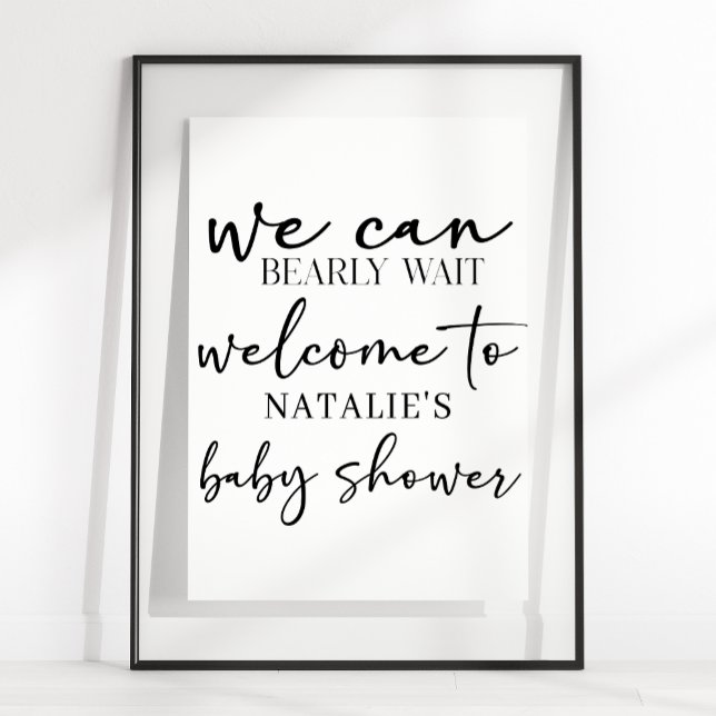 Poster Black Modern Simple Script Baby Shower Sign (Criador carregado)