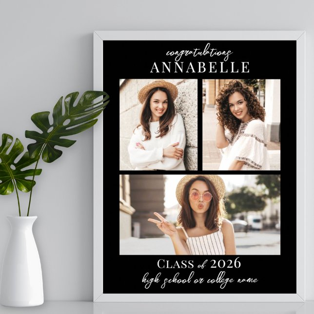 Poster Black Photo Collage Graduation Party Sign (Black Photo Collage Graduation Party Sign)