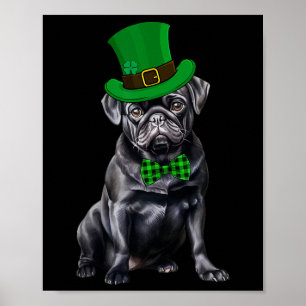 Poster Black Pug Patricks Day Que Dia de São Patrício Eng