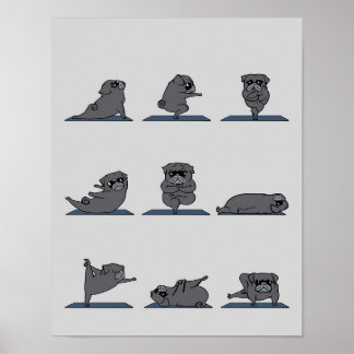 Poster Black Pug Yoga | Engraçado Pug Lover