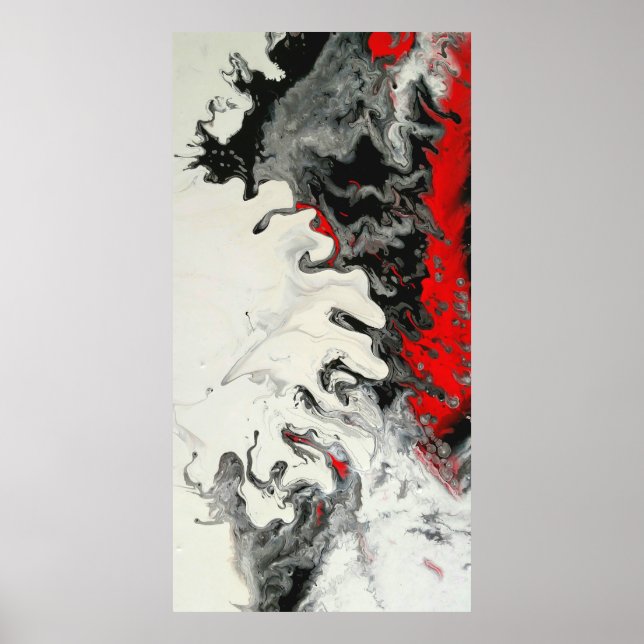 Poster Black Red Modern Abstrato Fluid Art (Frente)