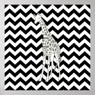 Poster Black Safari Chevron com Pop Art Giraffe