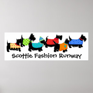 Póster Black Scottie Terrier Dogs Fashion Runway Art