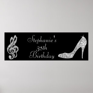 Póster Black/Silver Music Note e Stiletto 35th Birthday