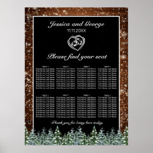 Poster Black Snowy Wood & Forest Wedding Seating Chart