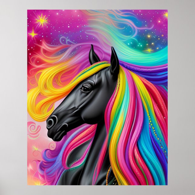 Poster Black Stallion Colorful Mane (Frente)