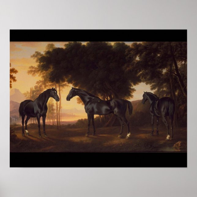 Póster Black Stallions pinta por George Stubbs (Frente)