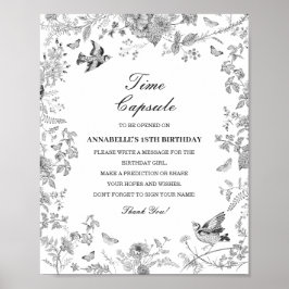 Poster Black Toile Floral Time Capsule Baby Birthday Game
