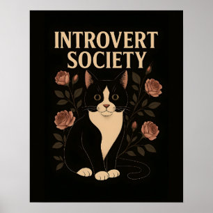 Poster Black Tuxedo Cat Introduvert Society