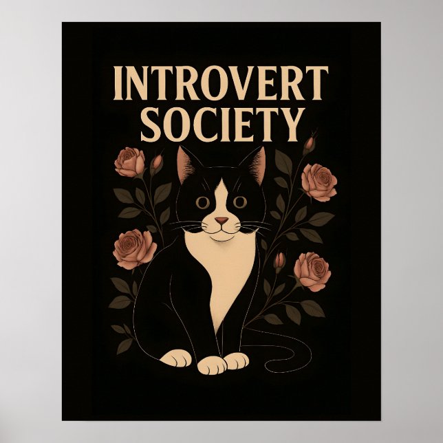 Poster Black Tuxedo Cat Introduvert Society (Frente)