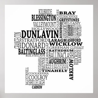 Poster Black Typografia Map of Co. Wicklow, Irlanda