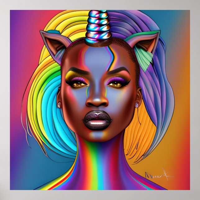 Poster Black Unicorn Melanin Unicorns Afro Queen Crown (Frente)