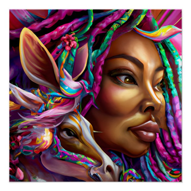 Póster Black Unicorn Melanin Unicorns Afro Queen Crown (Frente)