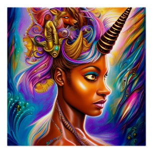 Póster Black Unicorn Melanin Unicorns Afro Queen Crown