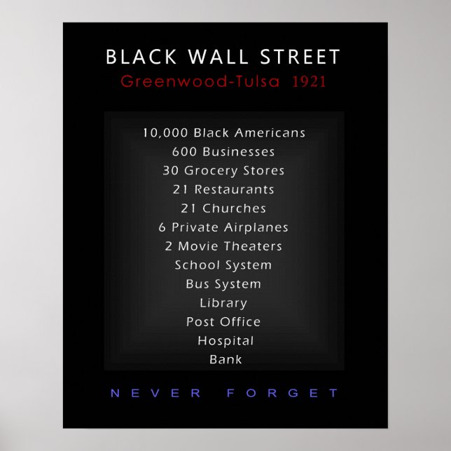Poster Black Wall Street - Nunca Esqueça (Frente)