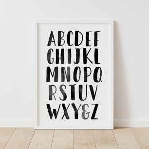 Poster Black Watercolor Alphabet ABC Nursery Decor