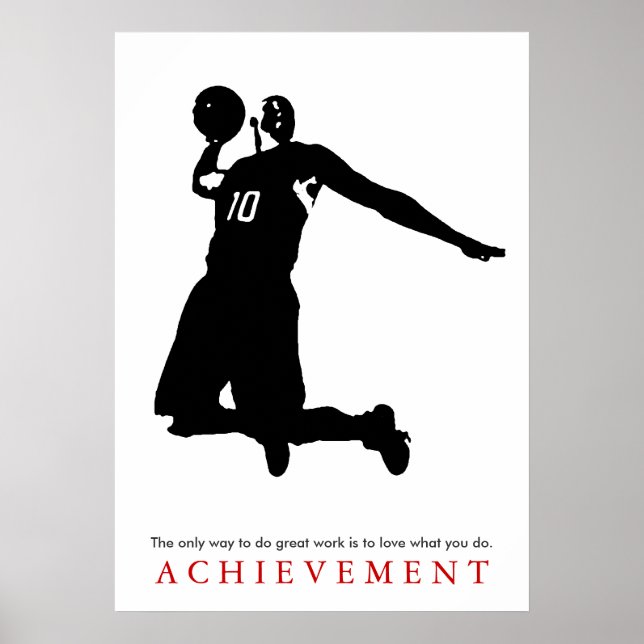 Poster Black White Achievement Motivational Basketball (Frente)