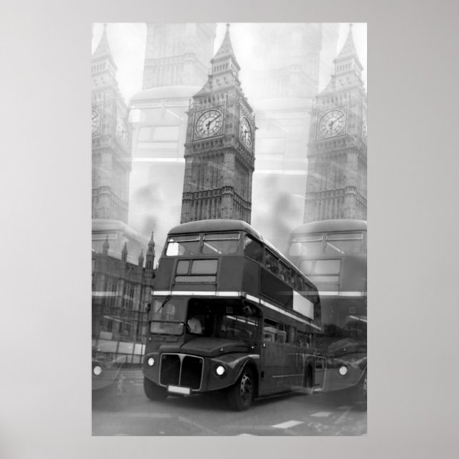 Póster Black White Bus Big Ben (Frente)