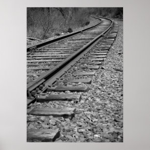 Póster Black & White Curved Train Tracks