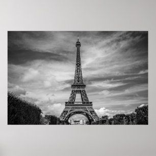 Póster Black White Eiffel Tower Paris Europe Viagem