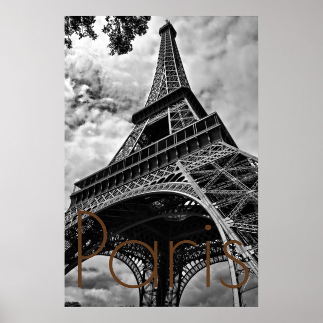 Póster Black White Eiffel Tower Paris Europe Viagem (Frente)