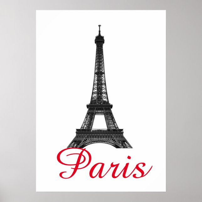Poster Black White Eiffel Tower Paris Love City Viagem (Frente)