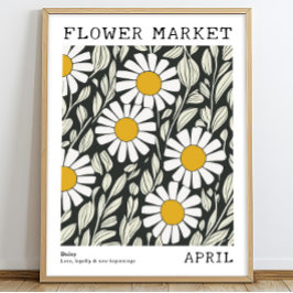 Poster Black White Floral Daisy April Birth Flower Market