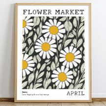 Black White Floral Daisy April Birth Flower Market