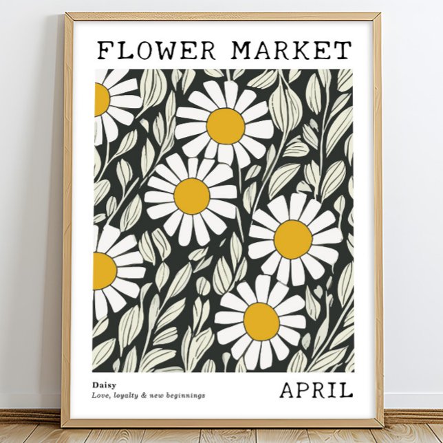 Poster Black White Floral Daisy April Birth Flower Market (Criador carregado)
