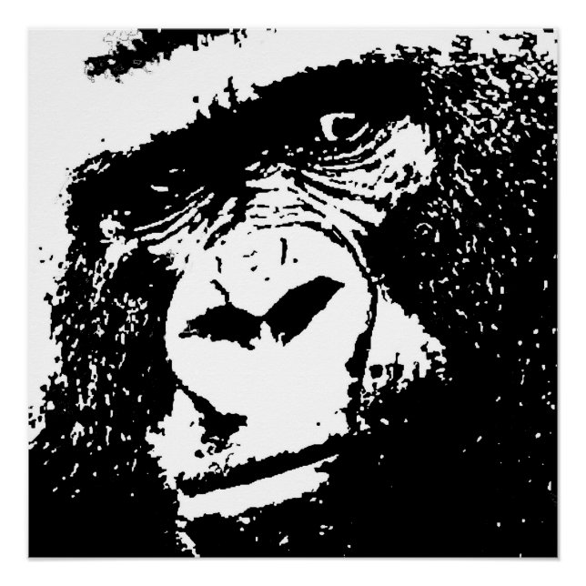 Póster Black White Gorilla Face Pop Art Perfect Poster (Frente)