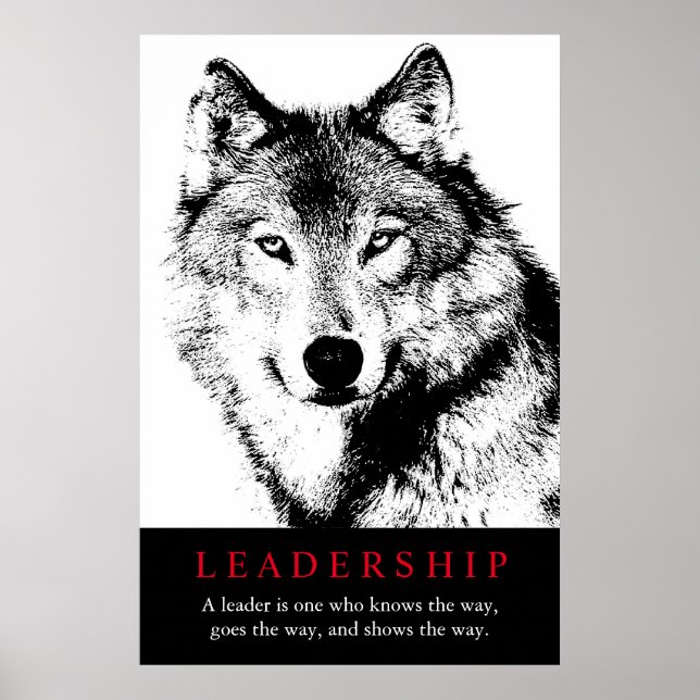 Póster Black White Inspirational Leadership Wolf (Frente)